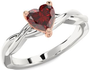 Amethyst Platinum & Rose Gold Heart Knot Solitaire Engagement Ring