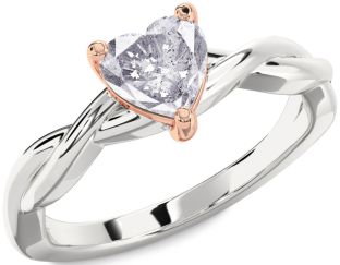 Amethyst Platinum & Rose Gold Heart Knot Solitaire Engagement Ring