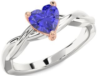 Amethyst Platinum & Rose Gold Heart Knot Solitaire Engagement Ring