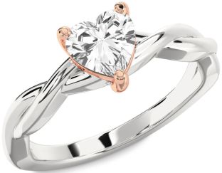 Amethyst Platinum & Rose Gold Heart Knot Solitaire Engagement Ring