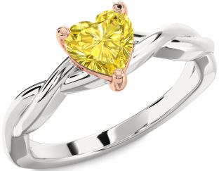 Amethyst Platinum & Rose Gold Heart Knot Solitaire Engagement Ring