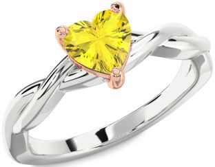 Amethyst Platinum & Rose Gold Heart Knot Solitaire Engagement Ring