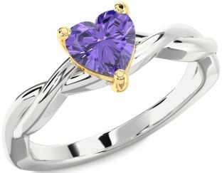 Amethyst Platinum & Yellow Gold Heart Knot Solitaire Engagement Ring
