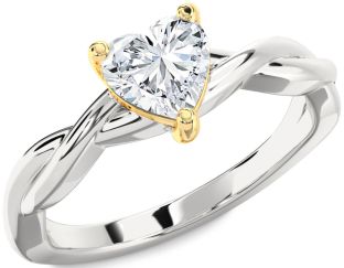 Diamond Silver & 10K gold Heart Knot Solitaire Engagement Ring