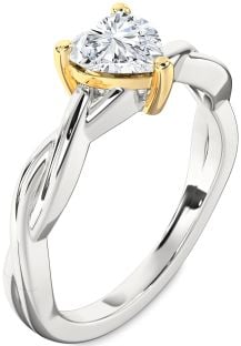 Diamond Silver & 10K gold Heart Knot Solitaire Engagement Ring