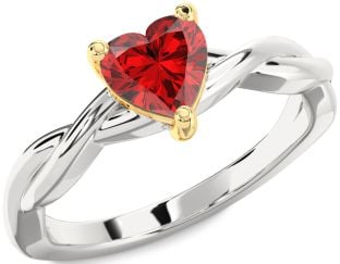 Ruby Silver & 10K gold Heart Knot Solitaire Engagement Ring