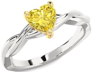 Amethyst Platinum & Yellow Gold Heart Knot Solitaire Engagement Ring