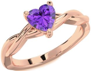 Amethyst Rose Gold Heart Knot Solitaire Engagement Ring