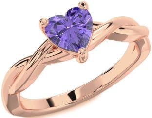 Amethyst Rose Gold Heart Knot Solitaire Engagement Ring