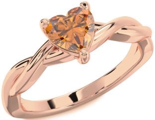 Amethyst Rose Gold Heart Knot Solitaire Engagement Ring