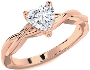 Diamond Rose Gold Heart Knot Solitaire Engagement Ring