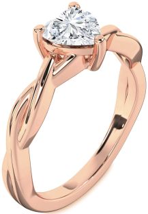 Diamond Rose Gold Heart Knot Solitaire Engagement Ring