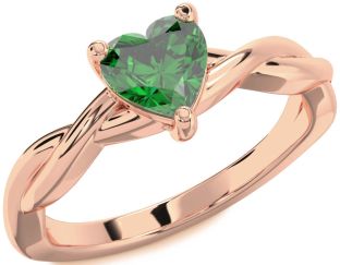 Emerald Rose Gold Heart Knot Solitaire Engagement Ring