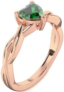 Emerald Rose Gold Heart Knot Solitaire Engagement Ring