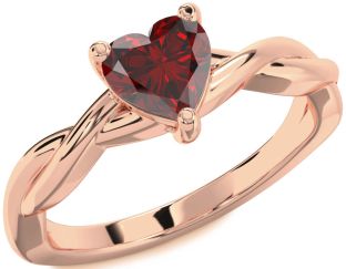 Amethyst Rose Gold Heart Knot Solitaire Engagement Ring