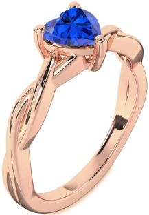 Blue Sapphire Rose Gold Silver Heart Knot Solitaire Engagement Ring
