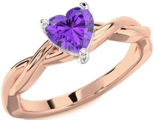 Amethyst Platinum & Rose Gold Heart Knot Solitaire Engagement Ring