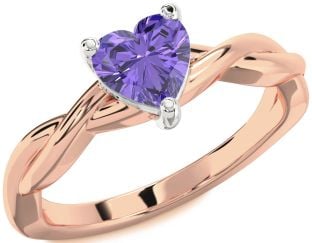 Amethyst Platinum & Rose Gold Heart Knot Solitaire Engagement Ring