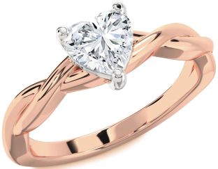 Diamond White Rose Gold Heart Knot Solitaire Engagement Ring