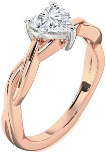 Diamond Platinum & Rose Gold Heart Knot Solitaire Engagement Ring