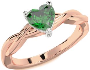 Emerald Platinum & Rose Gold Heart Knot Solitaire Engagement Ring
