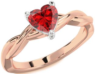 Ruby White Rose Gold Heart Knot Solitaire Engagement Ring