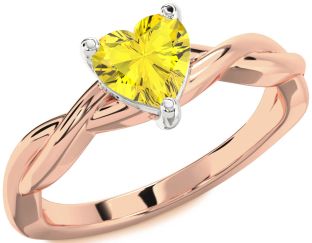 Amethyst Platinum & Rose Gold Heart Knot Solitaire Engagement Ring