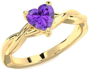 Amethyst Gold Heart Knot Solitaire Engagement Ring