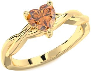 Amethyst Gold Heart Knot Solitaire Engagement Ring