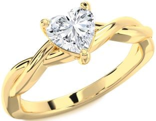 Diamond Gold Heart Knot Solitaire Engagement Ring