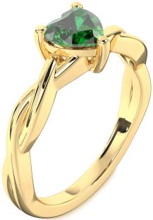 Emerald Gold Heart Knot Solitaire Engagement Ring