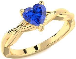 Blue Sapphire Gold Heart Knot Solitaire Engagement Ring