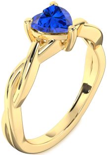 Blue Sapphire Gold Heart Knot Solitaire Engagement Ring