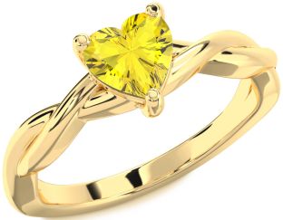 Amethyst Gold Heart Knot Solitaire Engagement Ring