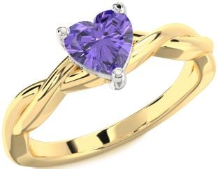Amethyst Platinum & Yellow Gold Heart Knot Solitaire Engagement Ring