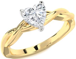 Diamond White Yellow Gold Heart Knot Solitaire Engagement Ring