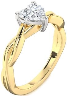 Diamond White Yellow Gold Heart Knot Solitaire Engagement Ring