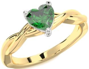Emerald White Yellow Gold Heart Knot Solitaire Engagement Ring