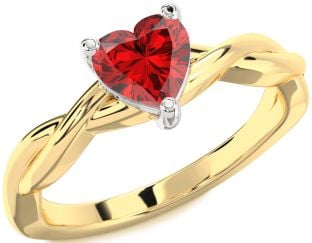 Ruby Gold Silver Heart Knot Solitaire Engagement Ring