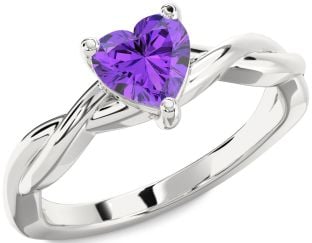 Amethyst Platinum Heart Knot Solitaire Engagement Ring