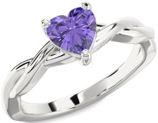 Amethyst Platinum Heart Knot Solitaire Engagement Ring