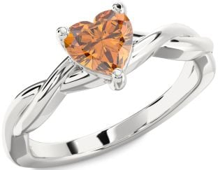 Amethyst Platinum Heart Knot Solitaire Engagement Ring