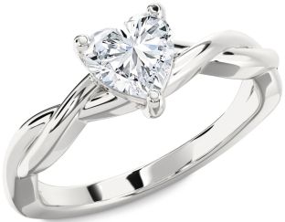 Diamond Platinum Heart Knot Solitaire Engagement Ring