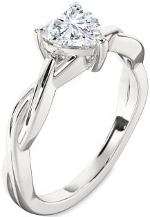 Diamond White Gold Heart Knot Solitaire Engagement Ring