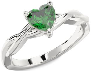 Emerald White Gold Heart Knot Solitaire Engagement Ring