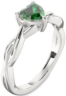 Emerald Platinum Heart Knot Solitaire Engagement Ring