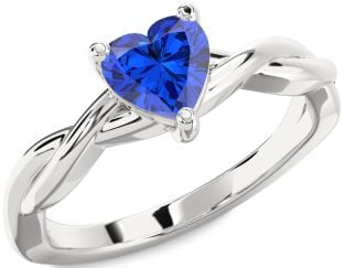 Blue Sapphire White Gold Heart Knot Solitaire Engagement Ring