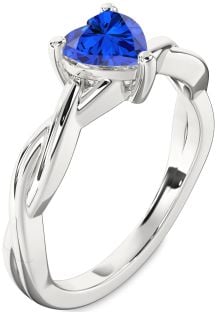 Blue Sapphire White Gold Heart Knot Solitaire Engagement Ring