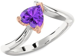 Amethyst Platinum & Rose Gold Heart Solitaire Engagement Ring