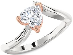 Diamond White Rose Gold Heart Solitaire Engagement Ring